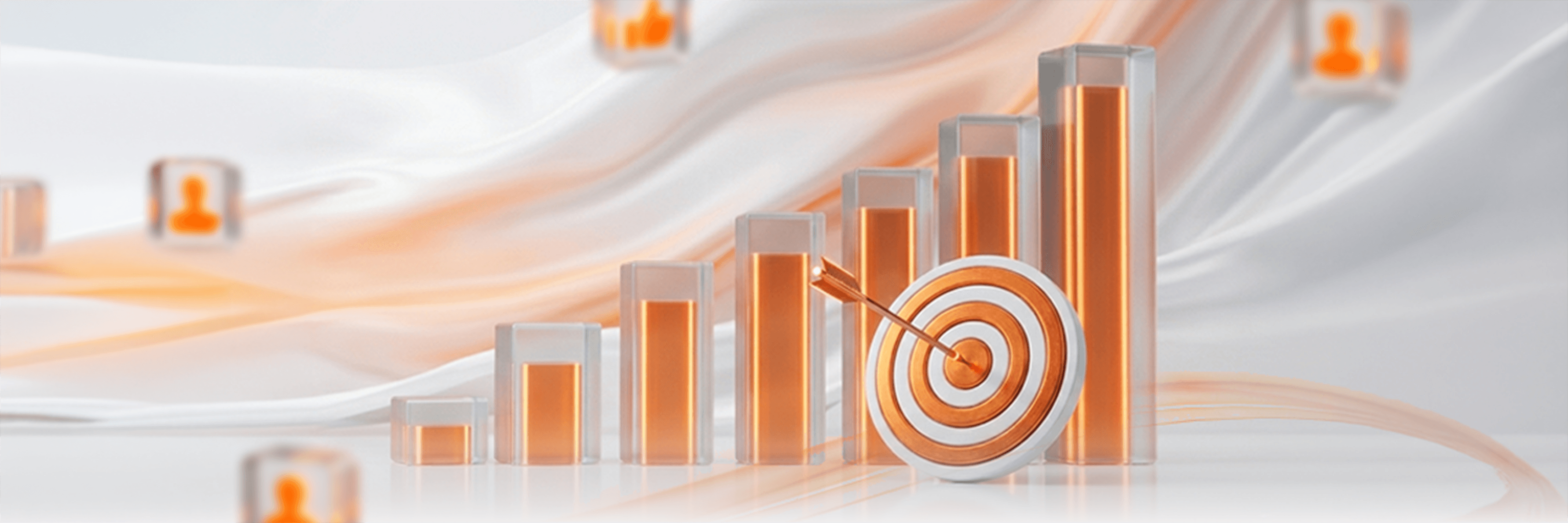 Upward growth charts and a target with an arrow representing business growth and development for Digital Marketing & Development services by Mazaya Integrated Solutions.