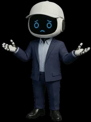 Mazaya Integrated Solutions robot wearing a suit and a white cap, gesturing with open palms in confusion