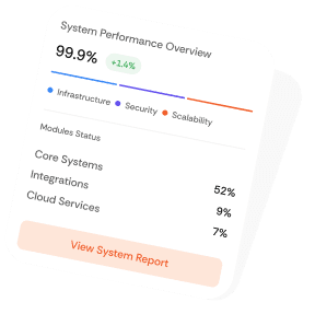 Digital widget displaying the system health score and smooth operation of core services in Mazaya solutions.